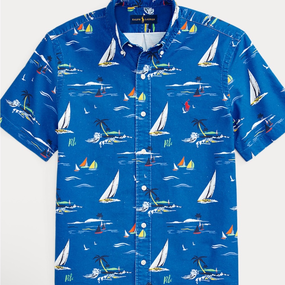 Ralph Lauren Blue Casual Button Down Shirt Nautical Print